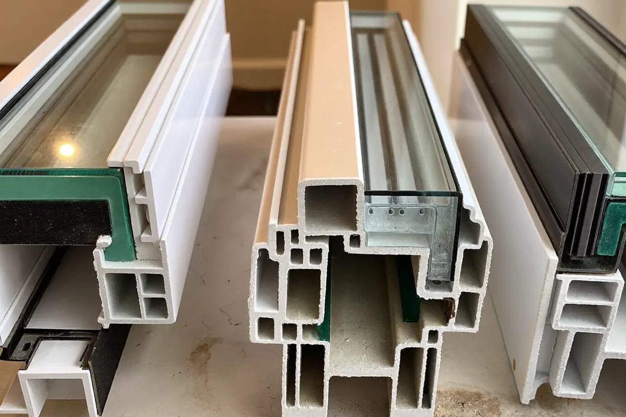 Double, triple and secondary glazing samples compared side by side