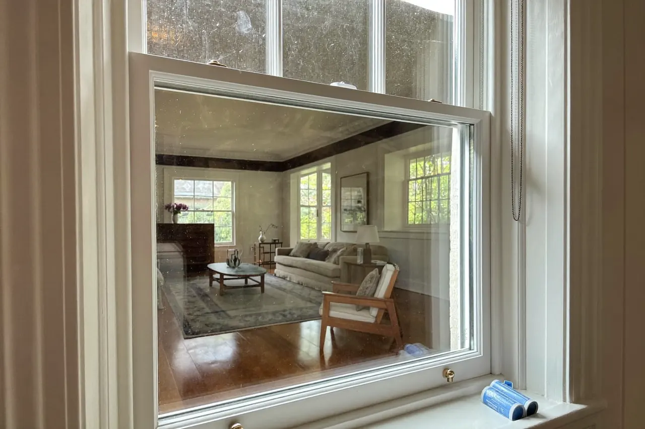Secondary glazing fitted to a period timber sash window